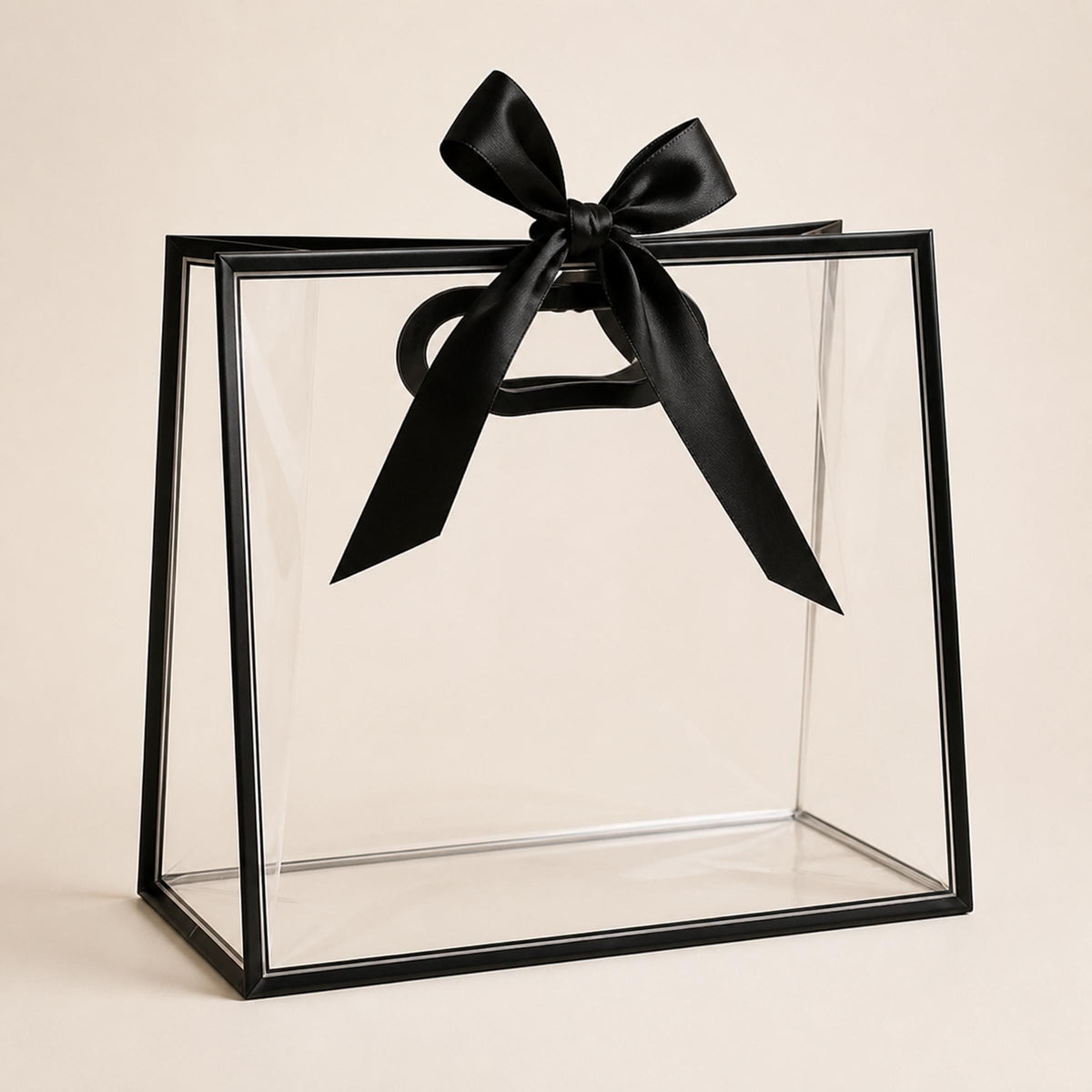 Personalised presentation gift bag with black ribbon and a printed name