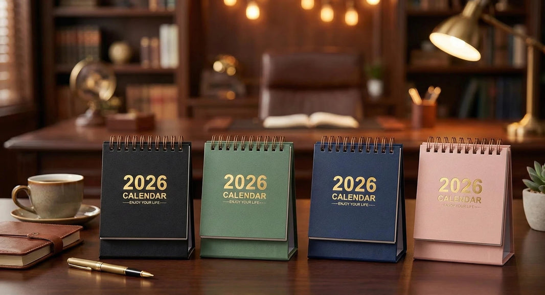 Customer favorite 2026 Mini Desk Calendar featuring Gold Foil Lettering Sage Green or Blush Pink