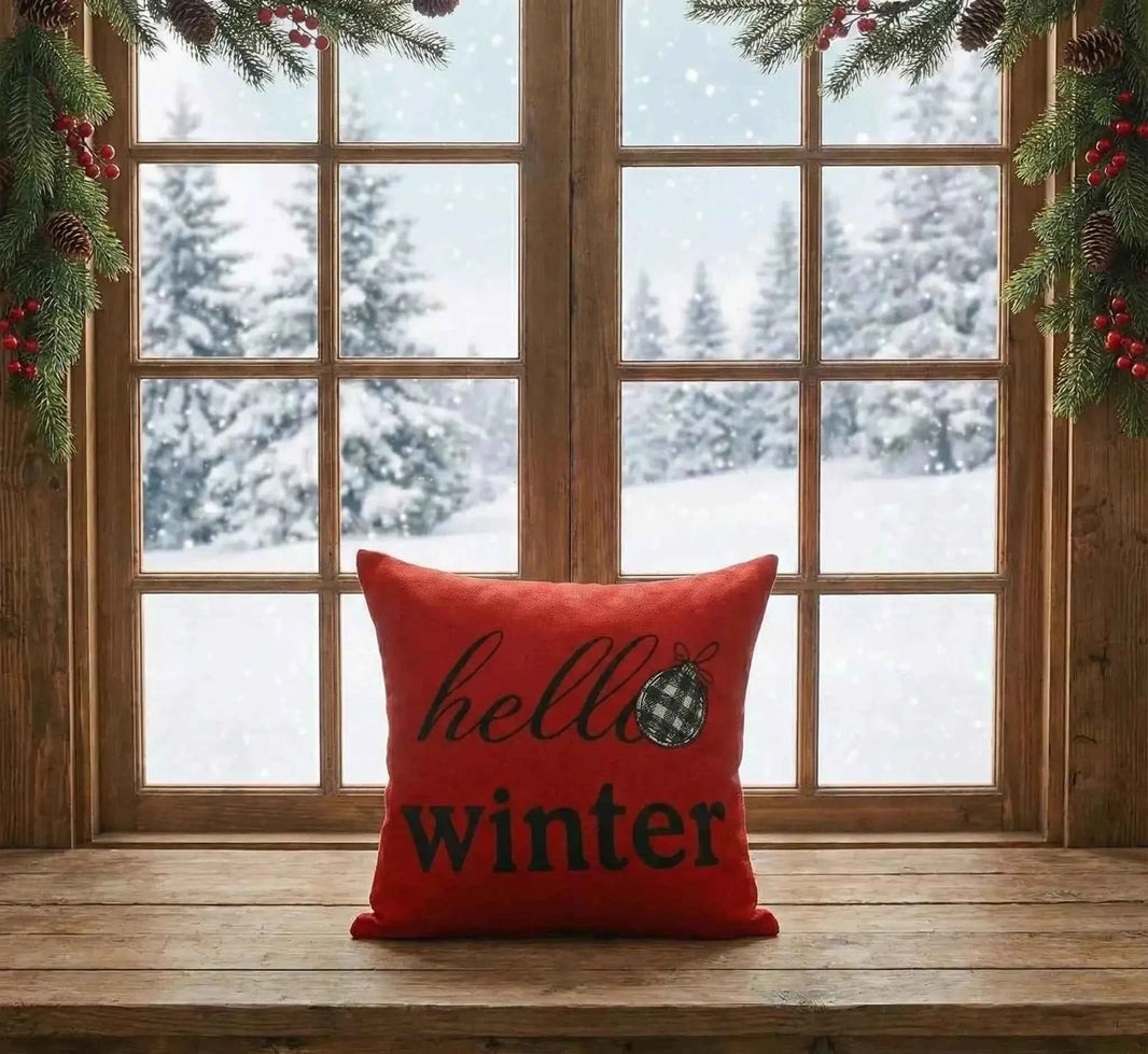 Buffalo Plaid Christmas Cushion Covers Set of 4 | Snowman & Reindeer 18x18 Farmhouse Decor