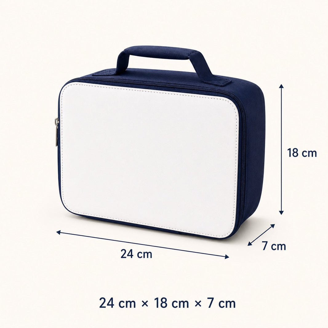 Kids lunch bag size guide — 24 cm wide by 18 cm tall by 7 cm deep