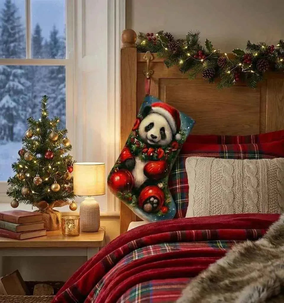 Panda Christmas Stocking Set of 2 | Large 37cm Felt Kids Holiday Decor