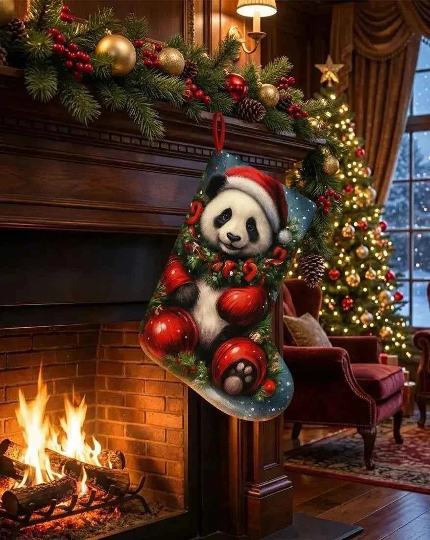 Panda Christmas Stocking Set of 2 | Large 37cm Felt Kids Holiday Decor