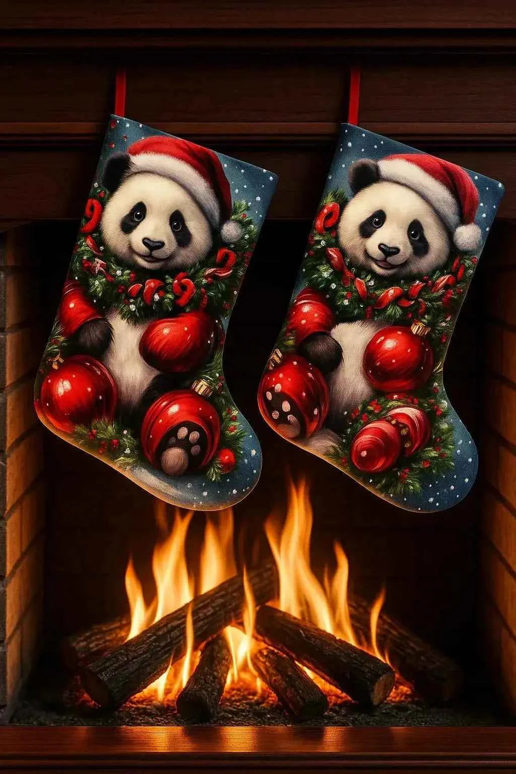 Panda Christmas Stocking Set of 2 | Large 37cm Felt Kids Holiday Decor