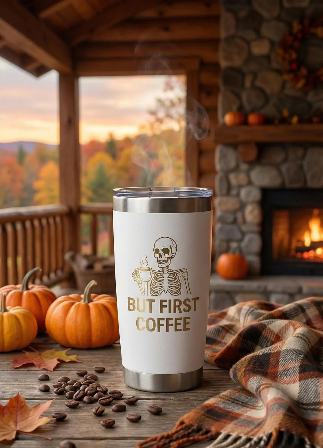 Personalised Insulated Coffee Tumbler with Custom Stainless Steel Travel Mug 20oz in use