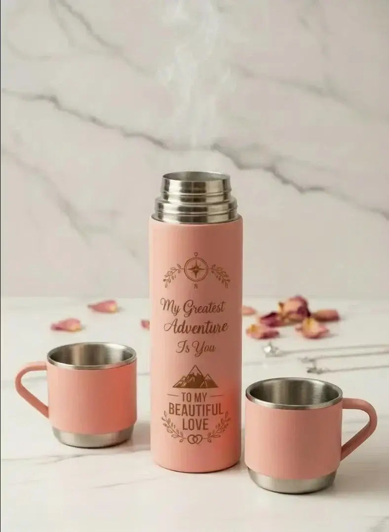 500ml Customize Your Own Flask themed Personalised Insulated Pink Flask Set with 3 Cups