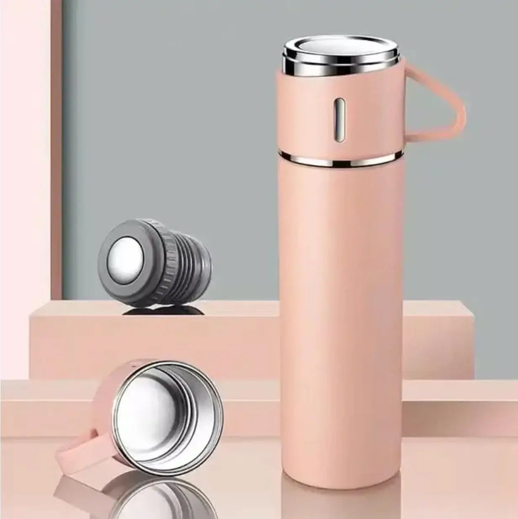 Unique Personalised Insulated Pink Flask Set with 3 Cups gift idea