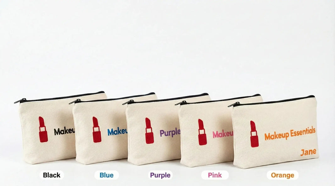 Custom Name Cosmetic Pouch Bridesmaid Proposal Gift Teacher Pencil Case Canvas Zipper Pouch themed Personalised Makeup Bag with Puff Print