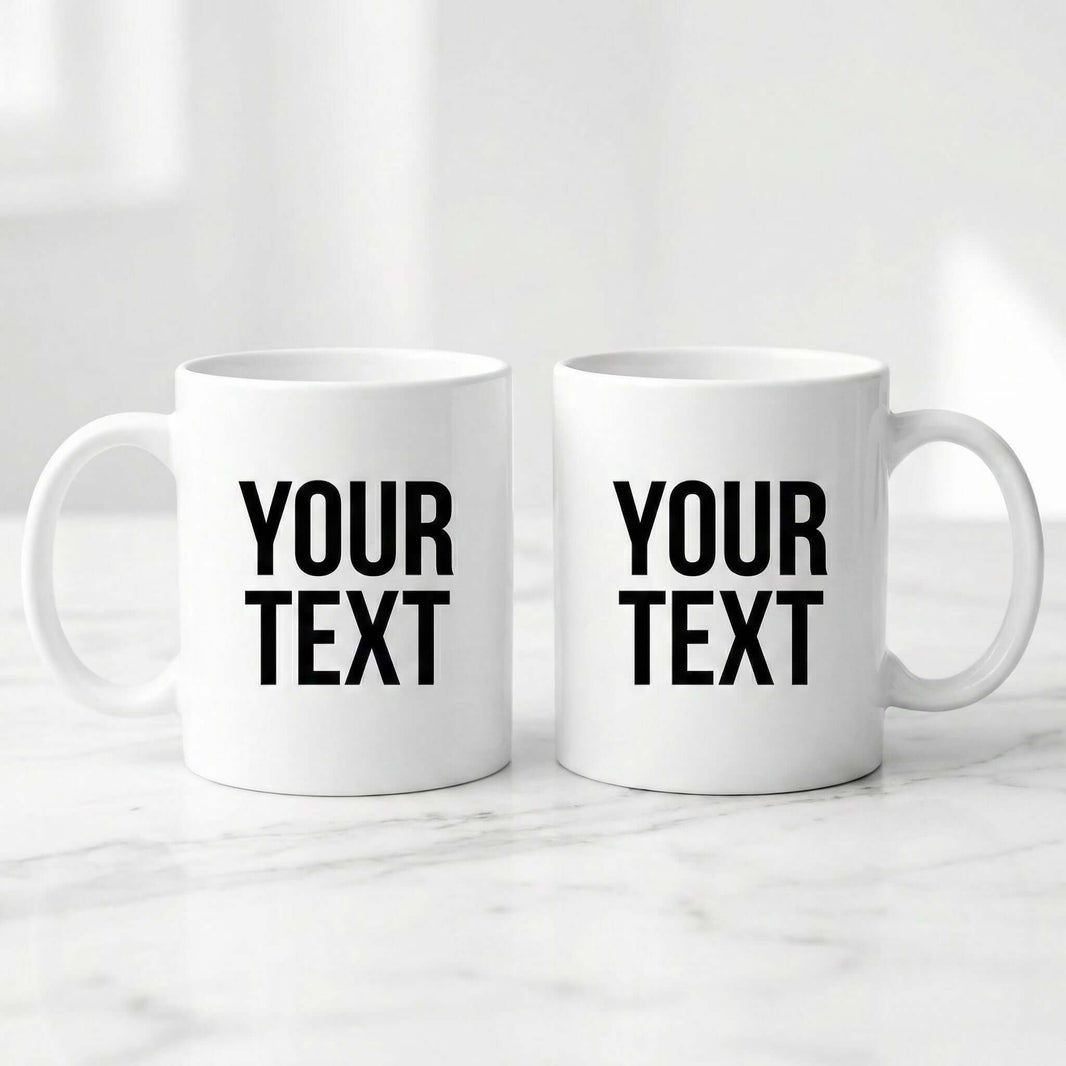 Custom photo mug templates, personalised coffee cup design options for text and image printing