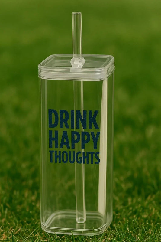 Main view of Personalised Square Glass Iced Coffee Cup featuring Borosilicate Tumbler with Lid & Straw