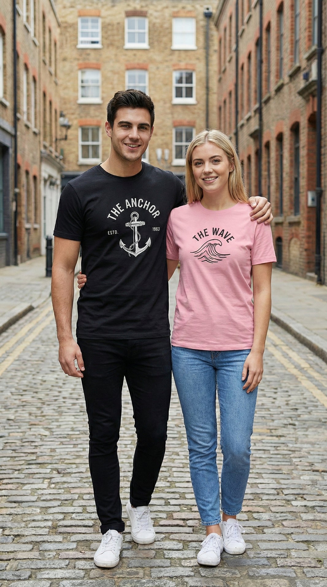 The Anchor & The Wave Matching Couple T-Shirts | Nautical Cotton Set - Laren Craft