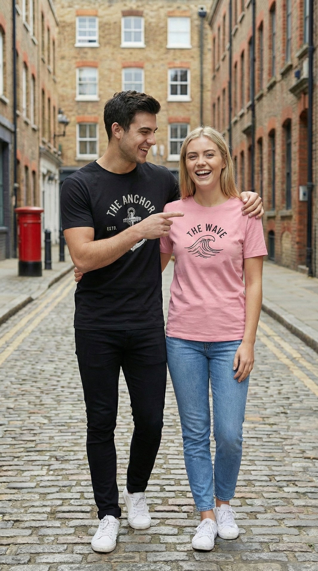 The Anchor & The Wave Matching Couple T-Shirts | Nautical Cotton Set - Laren Craft