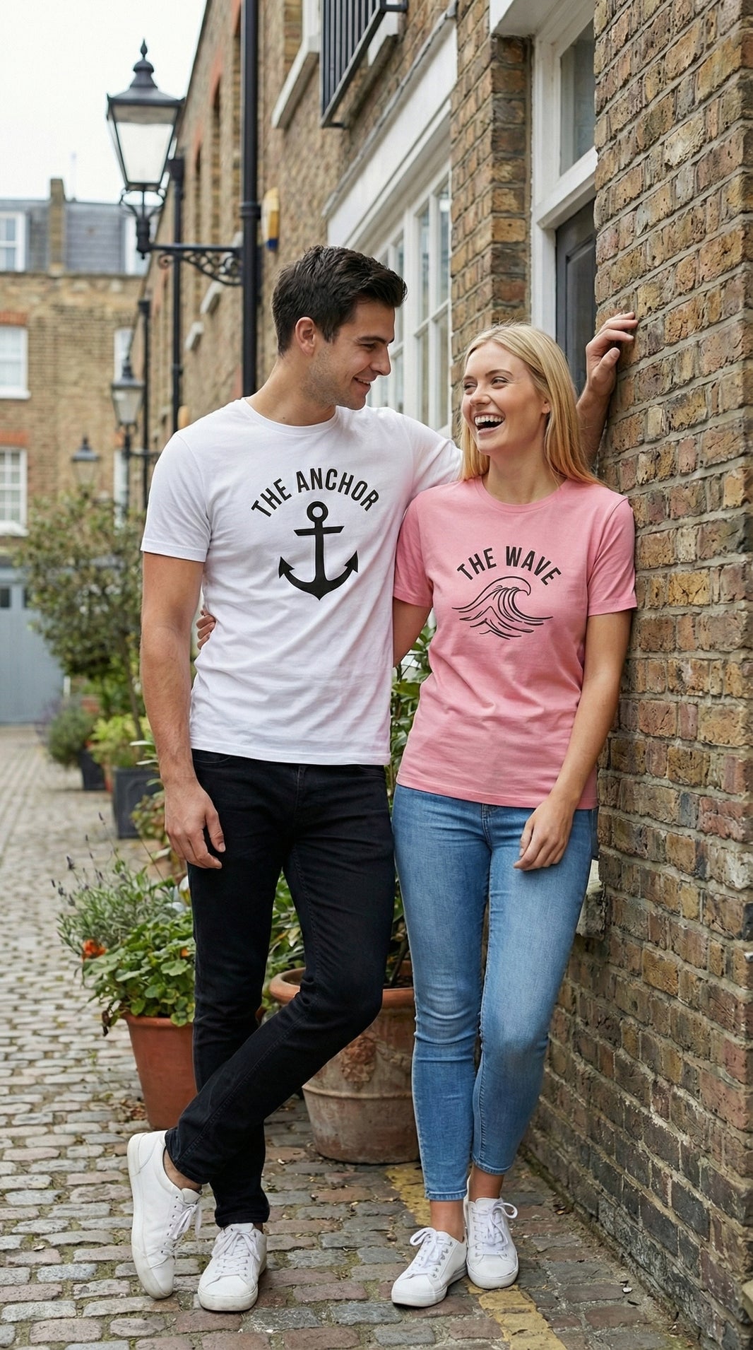 The Anchor & The Wave Matching Couple T-Shirts | Nautical Cotton Set - Laren Craft