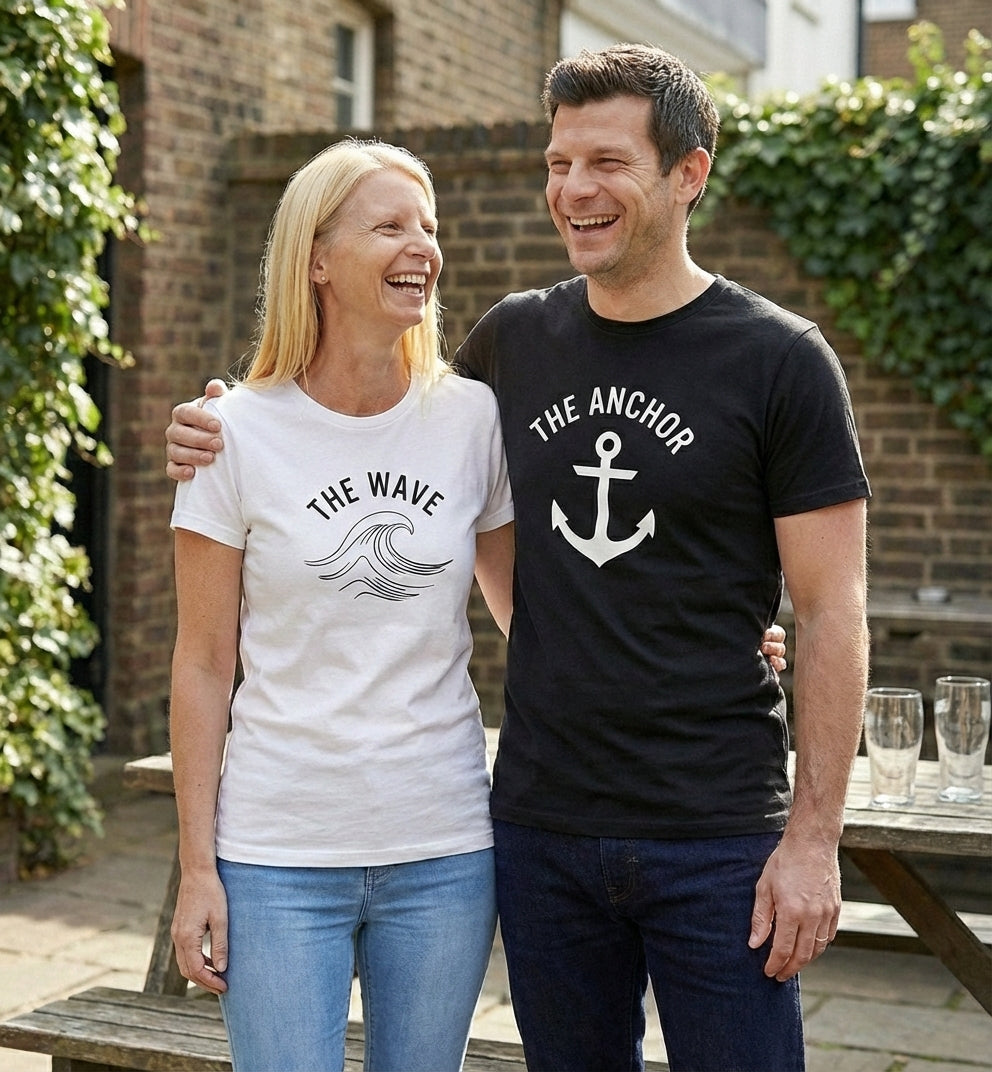 The Anchor & The Wave Matching Couple T-Shirts | Nautical Cotton Set - Laren Craft