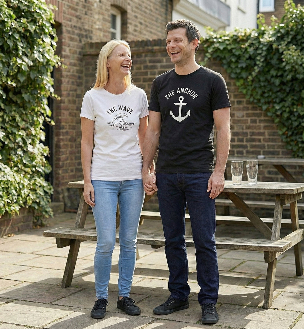 The Anchor & The Wave Matching Couple T-Shirts | Nautical Cotton Set - Laren Craft