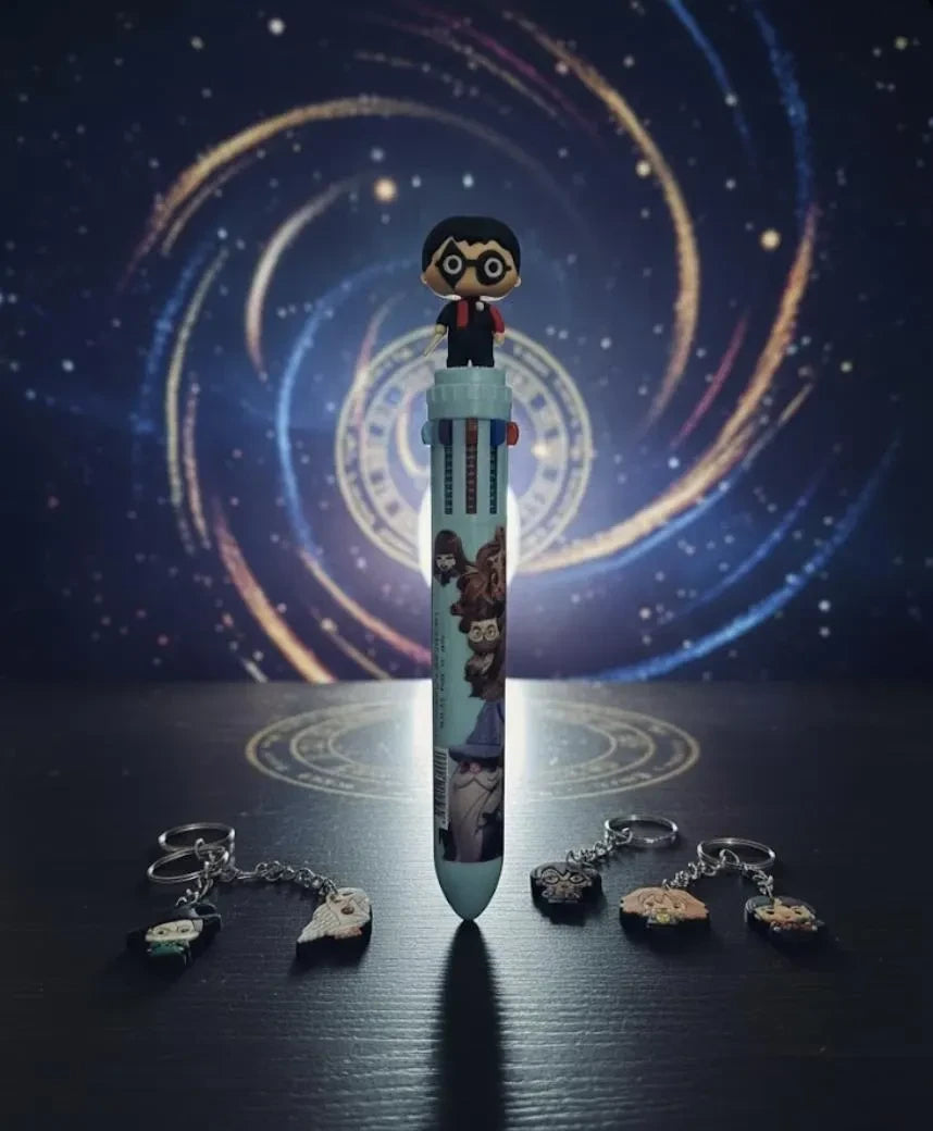 Main view of Wizard Theme Gel Pen Set 10 Color featuring Magic Wand Mini Keychains