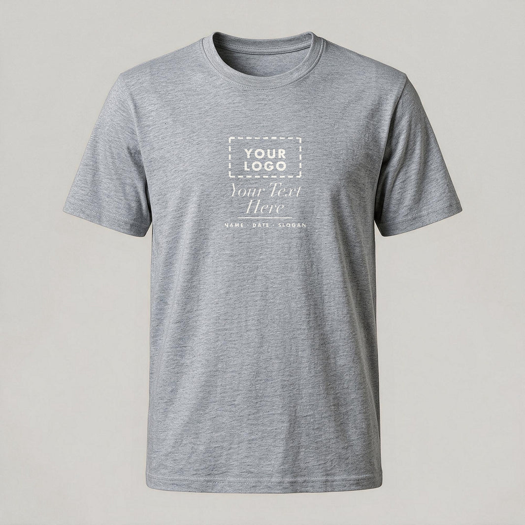 Heather grey crew neck personalised t-shirt with a custom chest print