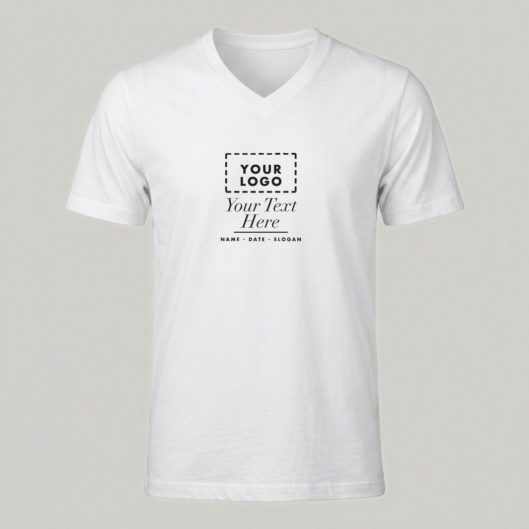 White V-neck personalised t-shirt with a custom chest print
