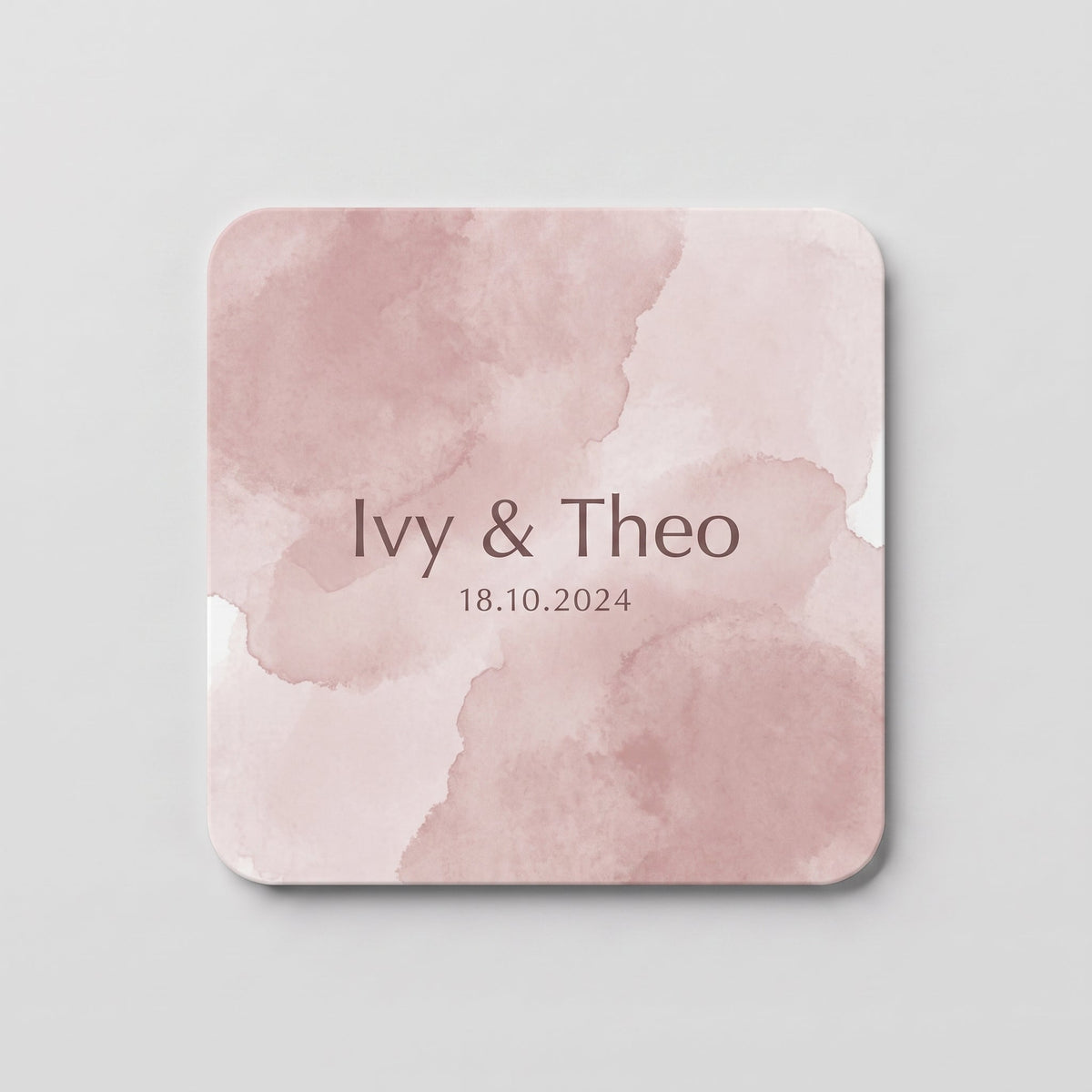 Personalised wooden coaster with two names and a date, a gift for a husband or wife
