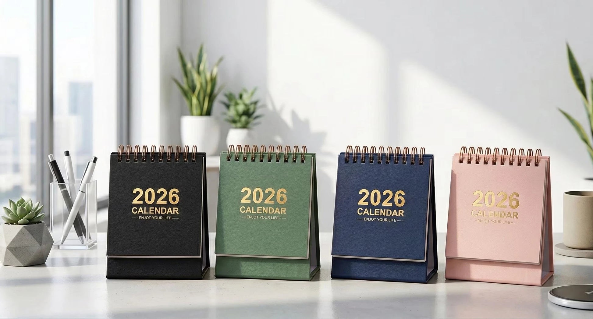 Gold Foil Lettering  Sage Green or Blush Pink themed 2026 Mini Desk Calendar