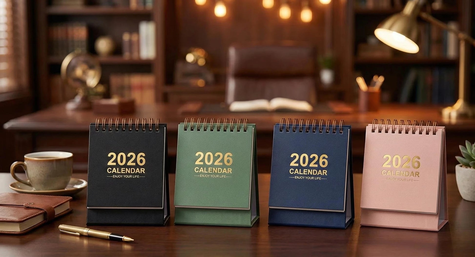 Customer favorite 2026 Mini Desk Calendar featuring Gold Foil Lettering  Sage Green or Blush Pink