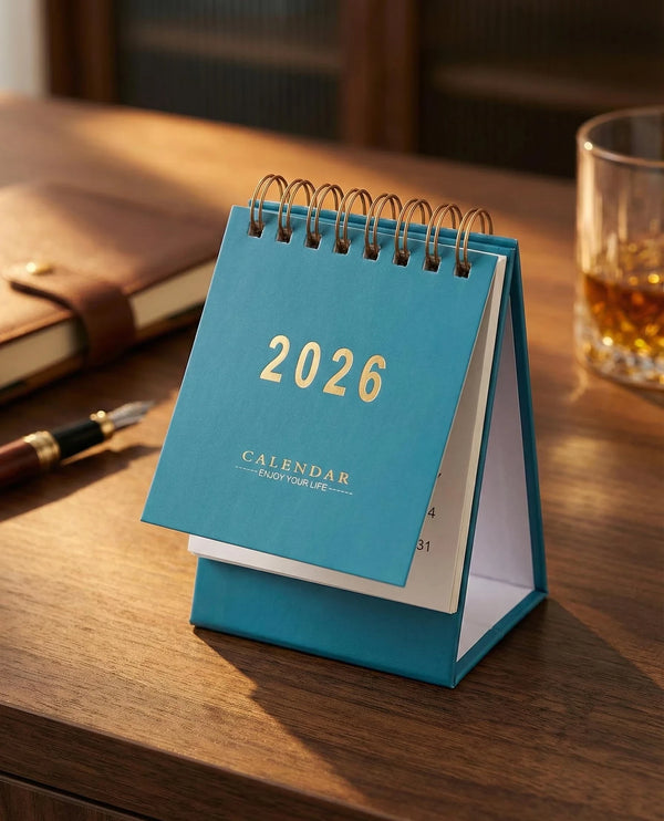 Main view of 2026 Mini Desk Calendar featuring Gold Foil Lettering  Sage Green or Blush Pink