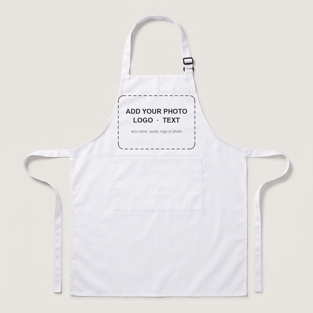 Add your own photo, logo or text to this personalised kitchen apron - custom print area on the bib