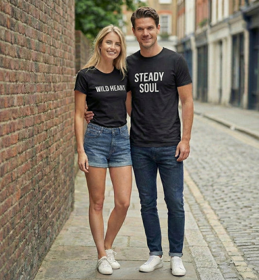 Wild Heart & Steady Soul Matching Couple T-Shirts | Premium Cotton - Laren Craft