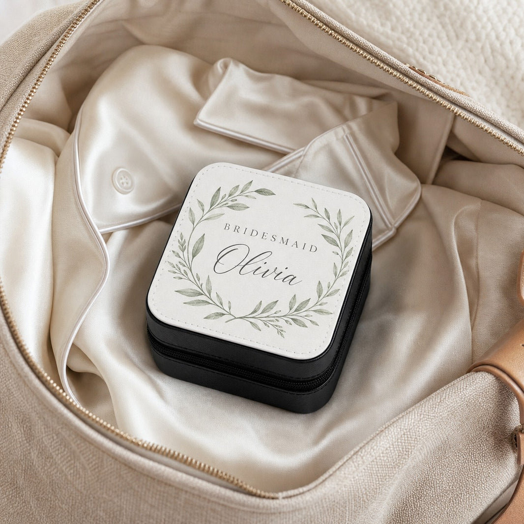 Bridesmaid Olivia personalised jewellery box nestled in satin - bridesmaid proposal gift idea