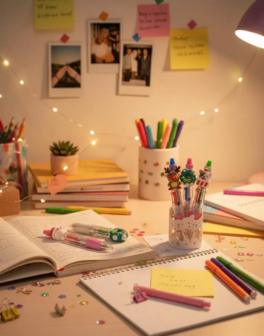 Zoomed in view of Christmas Pen Set of 5