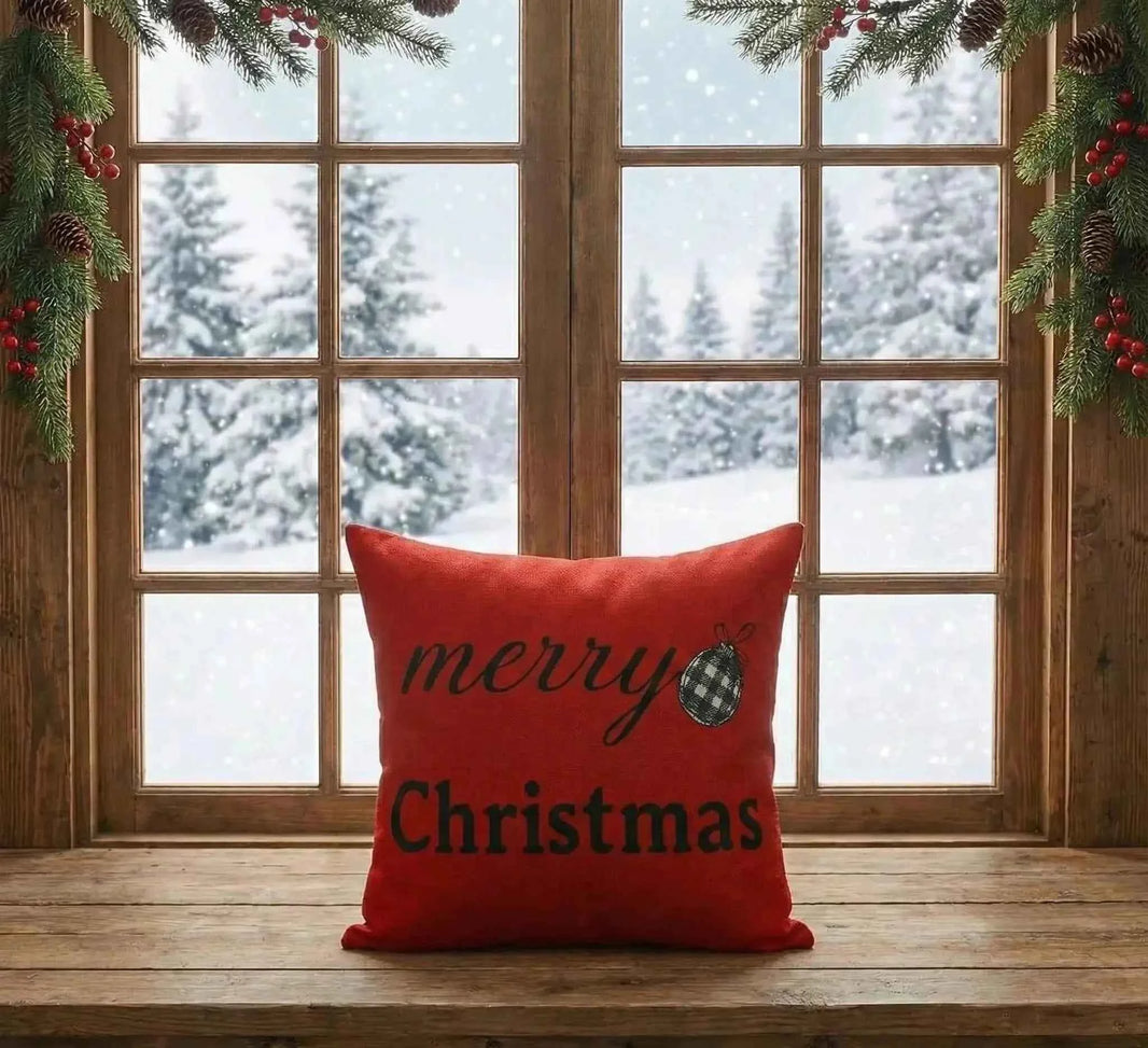 Buffalo Plaid Christmas Cushion Covers Set of 4 | Snowman & Reindeer 18x18 Farmhouse Decor