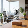 Main view of Custom Arched Acrylic QR Code Sign featuring Wood Base