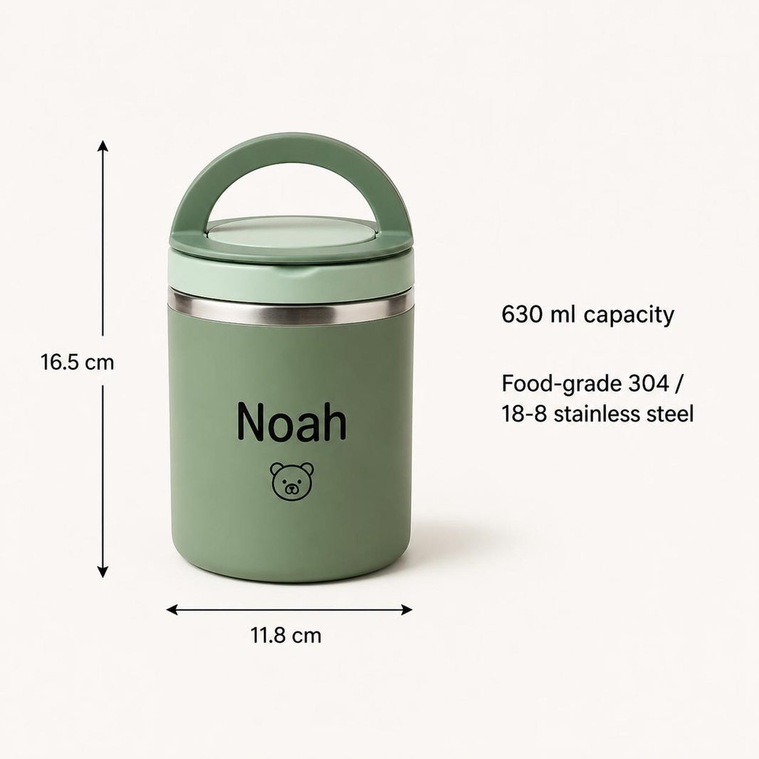 Food jar size guide — 16.5 cm tall, 11.8 cm wide, 630 ml, food-grade 304 stainless steel