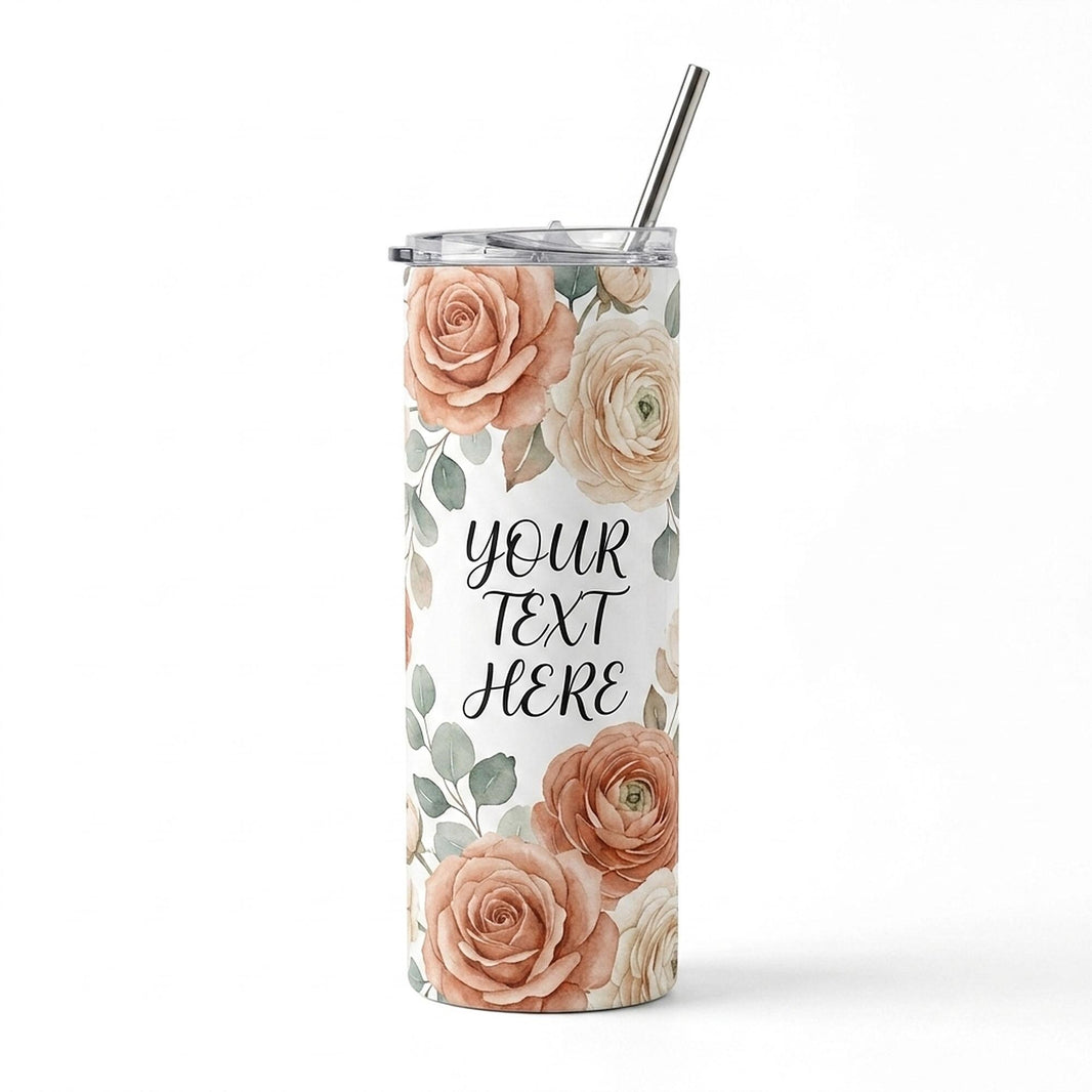 Personalised 20oz skinny tumbler with straw, add your own name or text, custom design