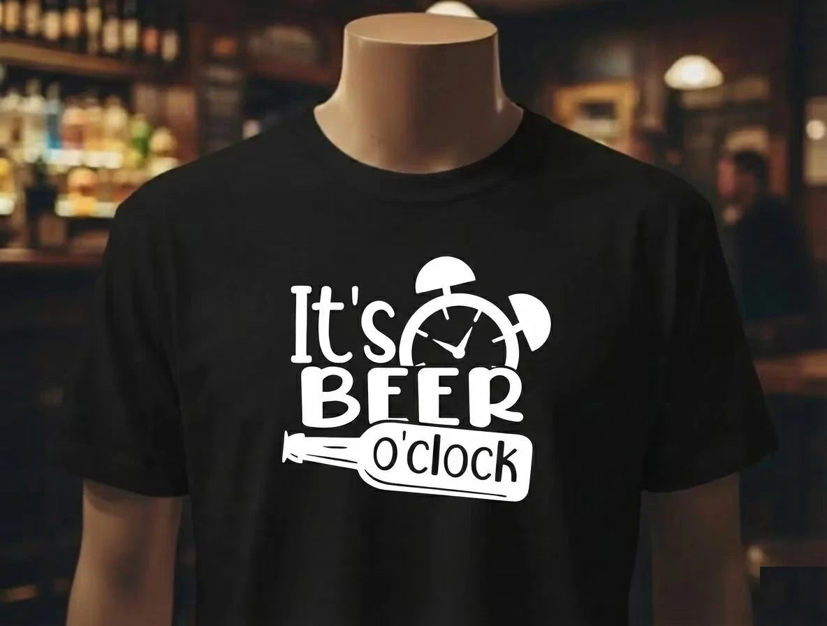 Close up detail of Shirt  Funny Drink Lover Tee on It's Beer O'Clock Graphic T-Shirt