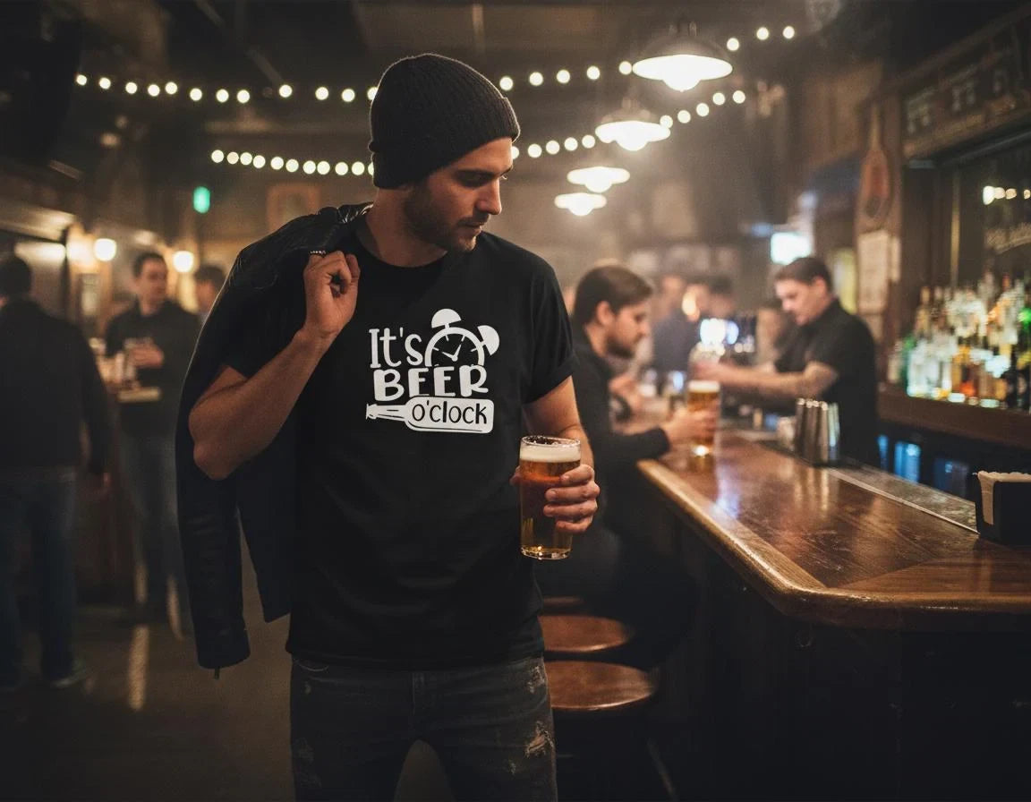 Zoomed in view of It's Beer O'Clock Graphic T-Shirt