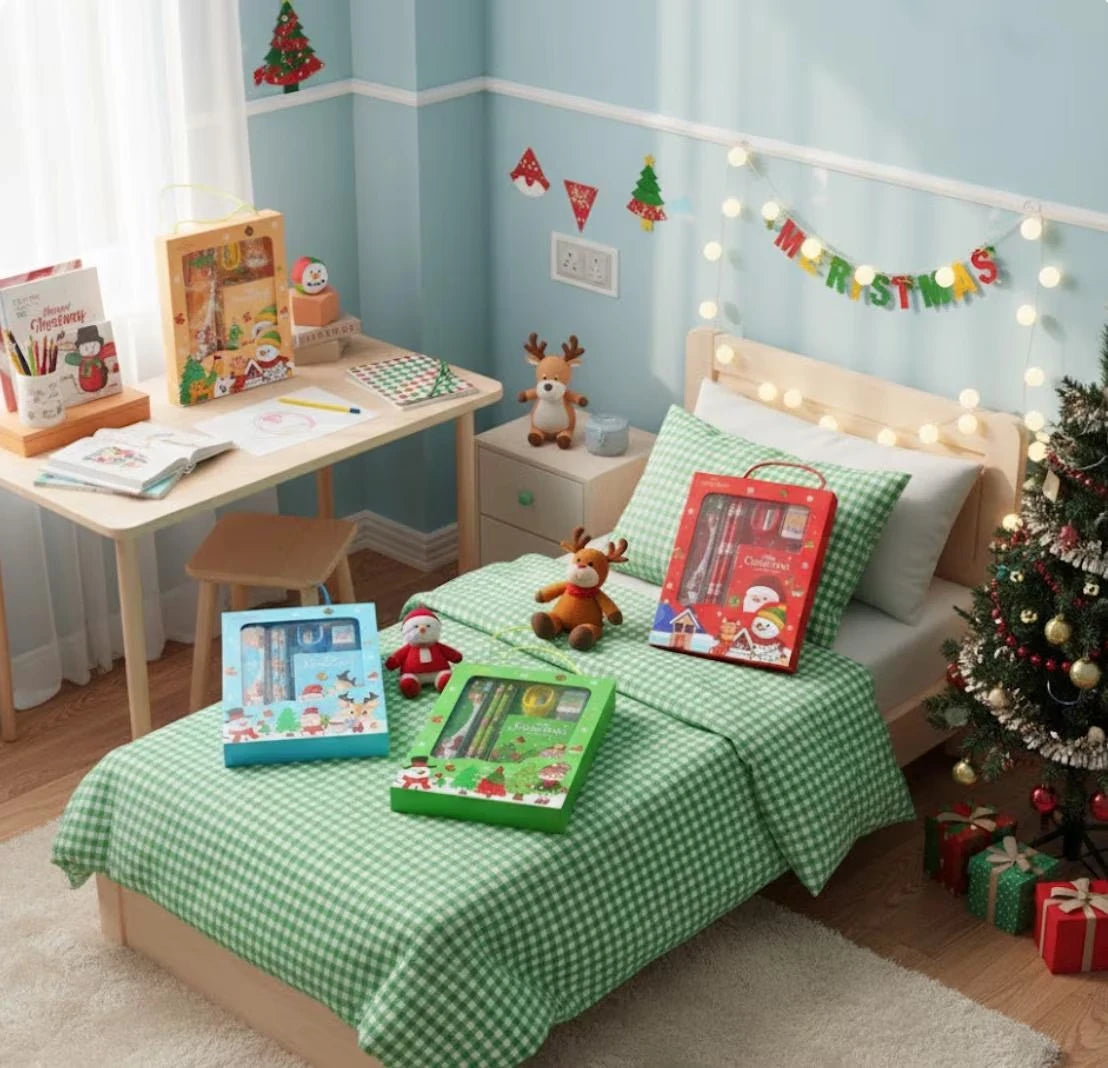 Custom Design themed Kids Christmas Stationery Set Stocking Stuffer School Gift Box