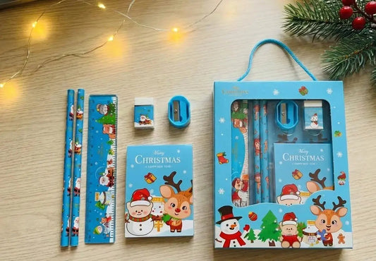 Close up detail of Custom Design on Kids Christmas Stationery Set Stocking Stuffer School Gift Box