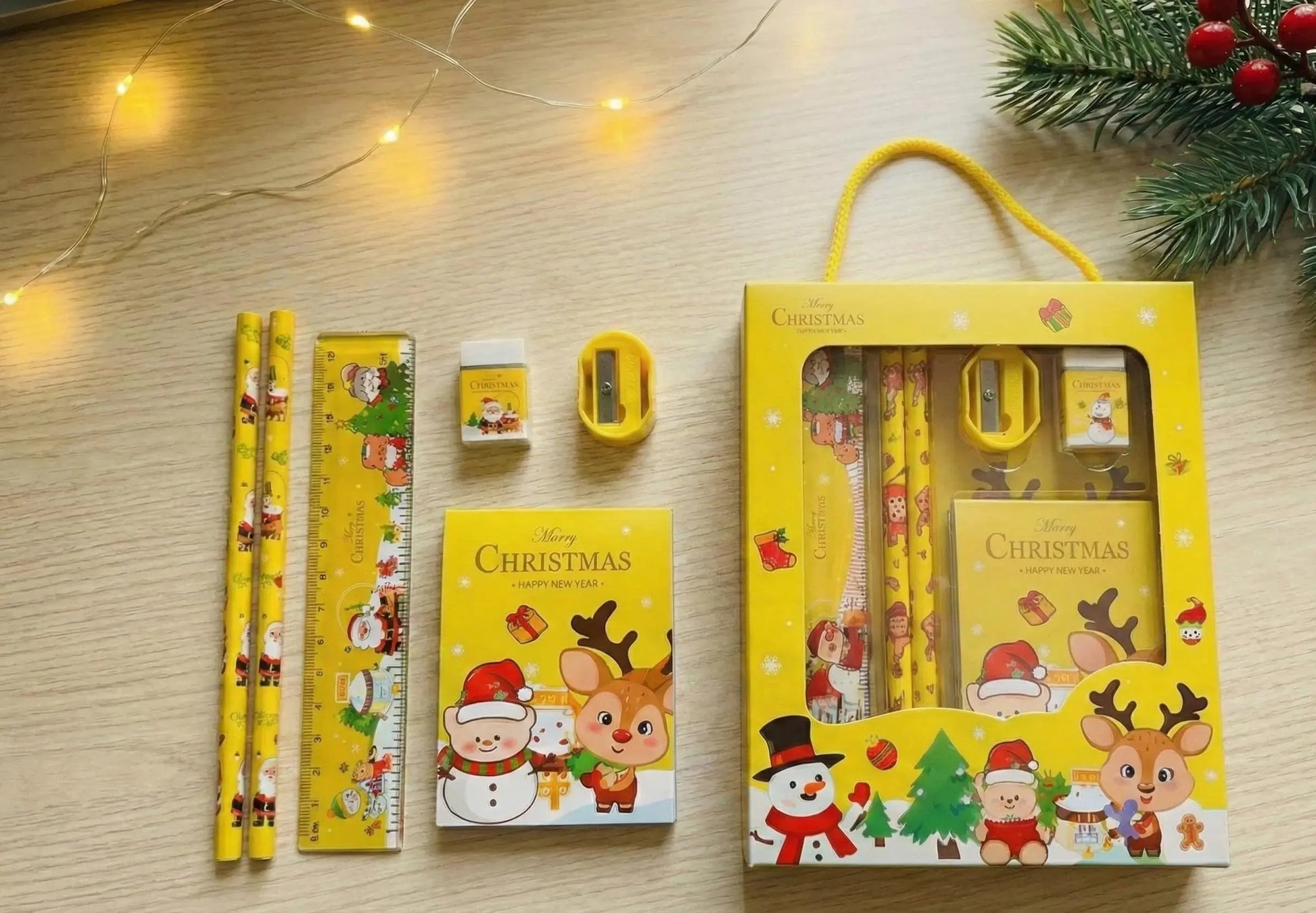Kids Christmas Stationery Set Stocking Stuffer School Gift Box with Custom Design in use