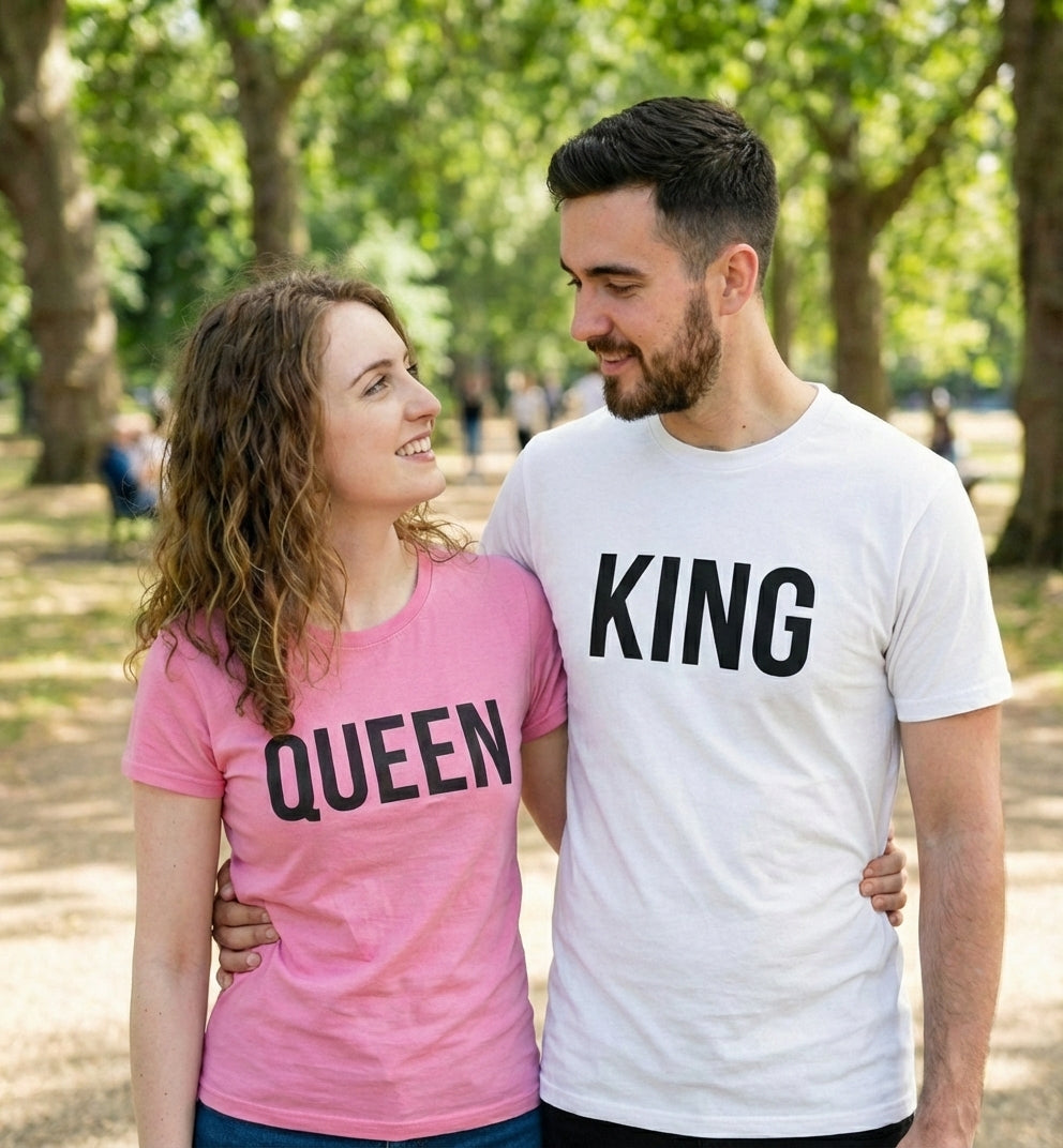 King & Queen Matching Couple T-Shirts | Premium Cotton Set - Laren Craft