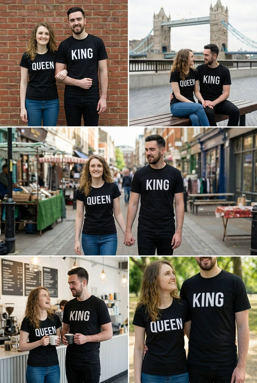 King & Queen Matching Couple T-Shirts | Premium Cotton Set - Laren Craft