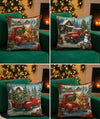 Main view of Red Truck Christmas Pillow Covers featuring Golden Retriever  Farmhouse Winter
