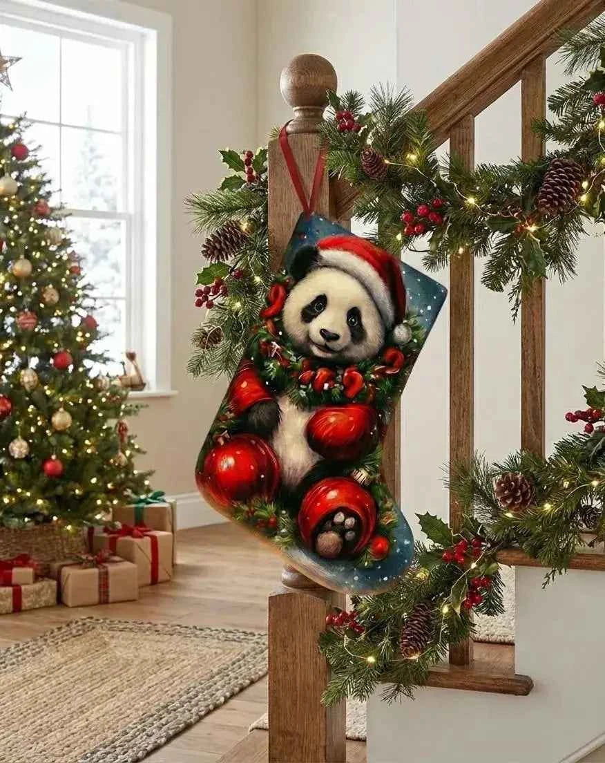 Panda Christmas Stocking Set of 2 | Large 37cm Felt Kids Holiday Decor