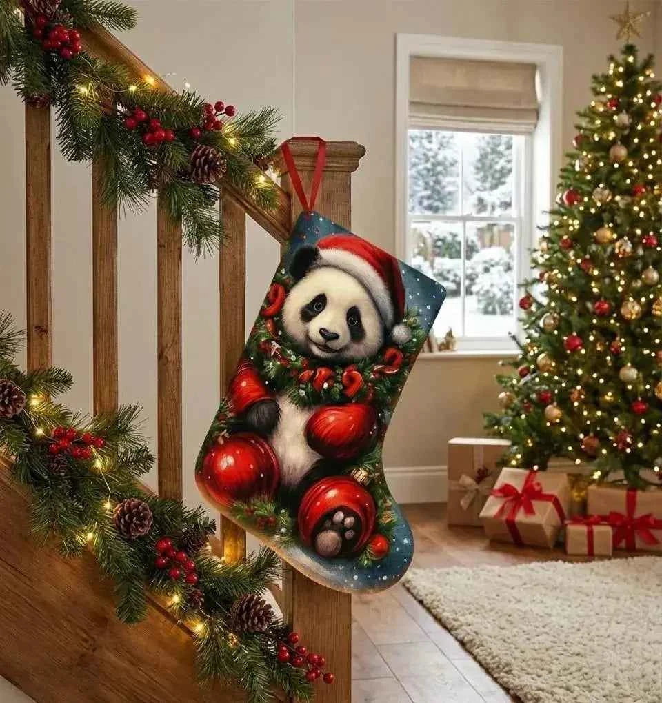 Panda Christmas Stocking Set of 2 | Large 37cm Felt Kids Holiday Decor
