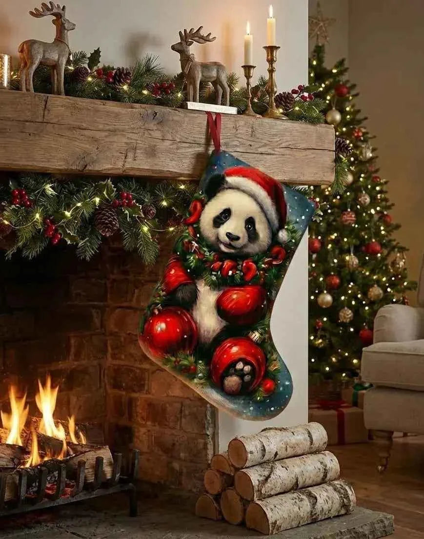 Panda Christmas Stocking Set of 2 | Large 37cm Felt Kids Holiday Decor
