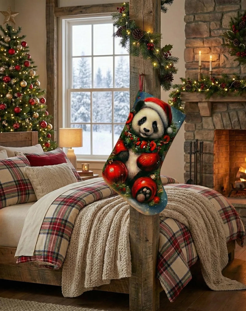 Felt Holiday Decor themed Panda Christmas Stocking Set of 2