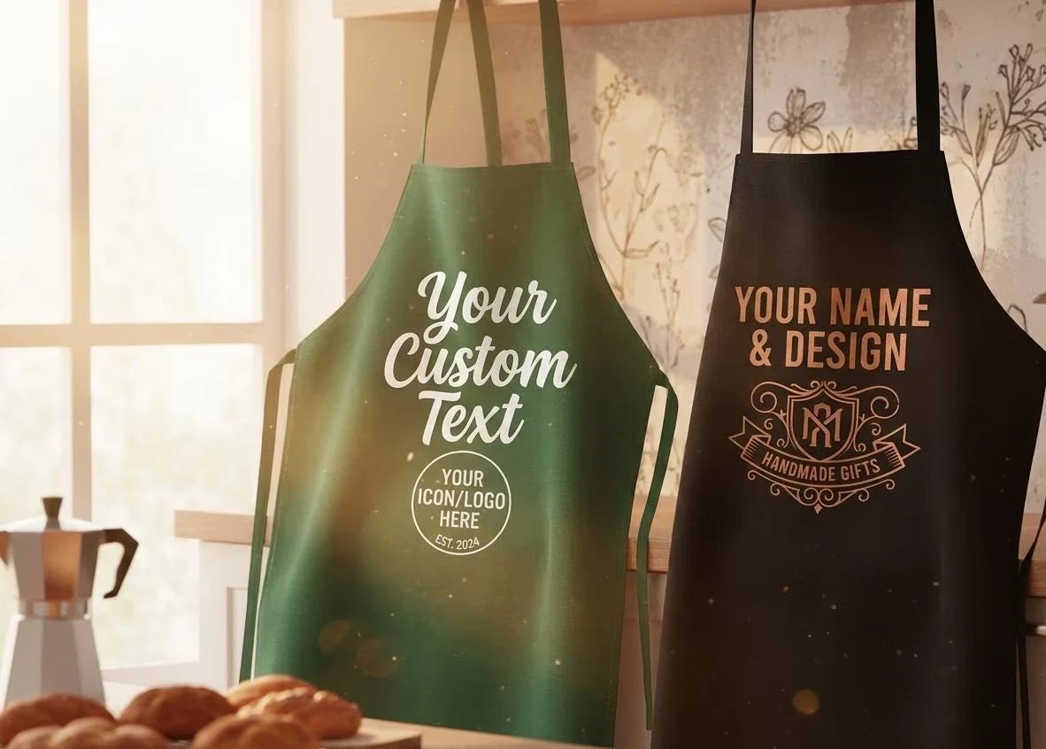 Close up detail of Personalized Printed Kitchen Apron for Women & Men   Any Text on Personalised Apron