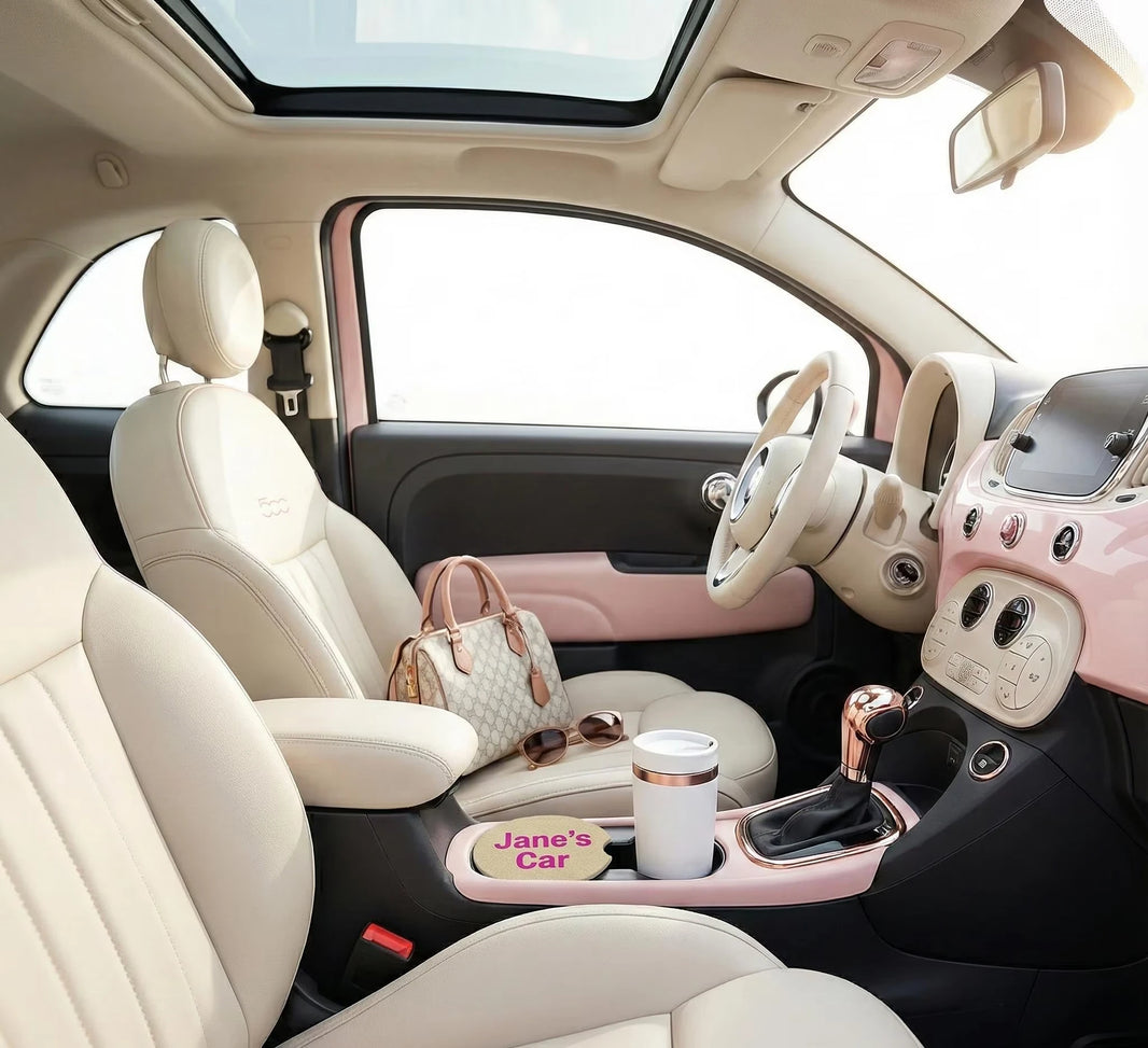 Personalised Car Coaster with Absorbent Cup Holder Insert  New Driver Gift in use