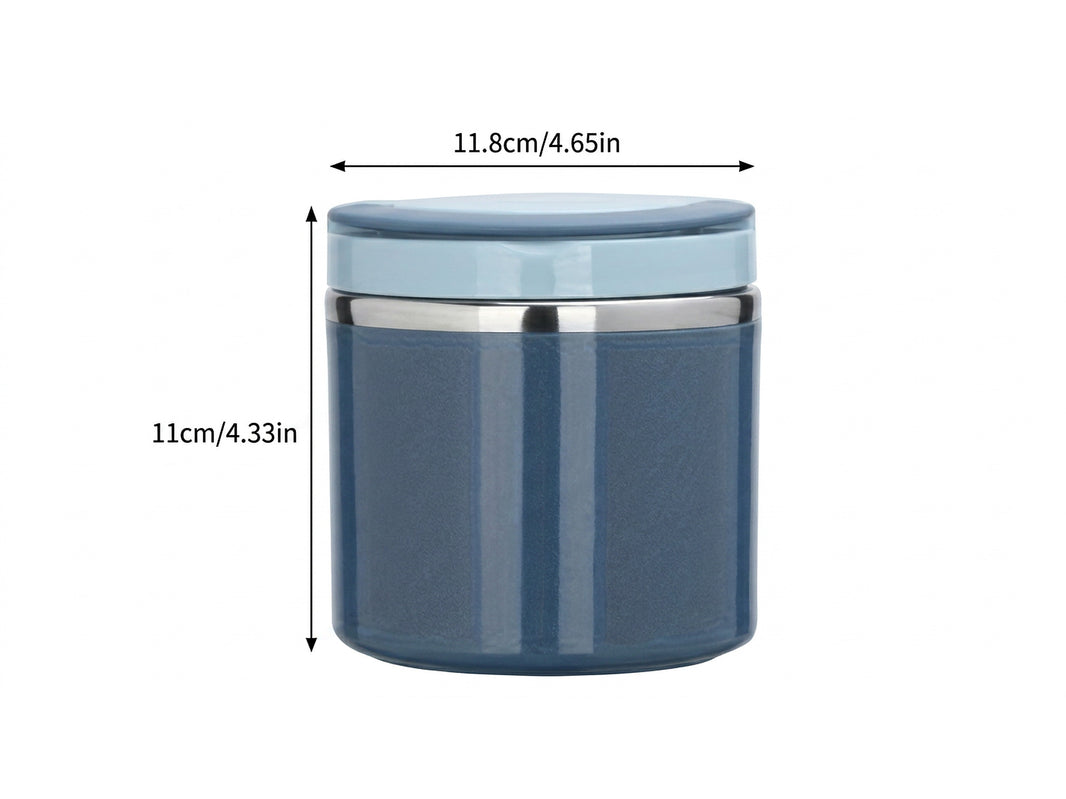 Insulated food jar lid detail with 11.8 cm width and 11 cm body height measurements