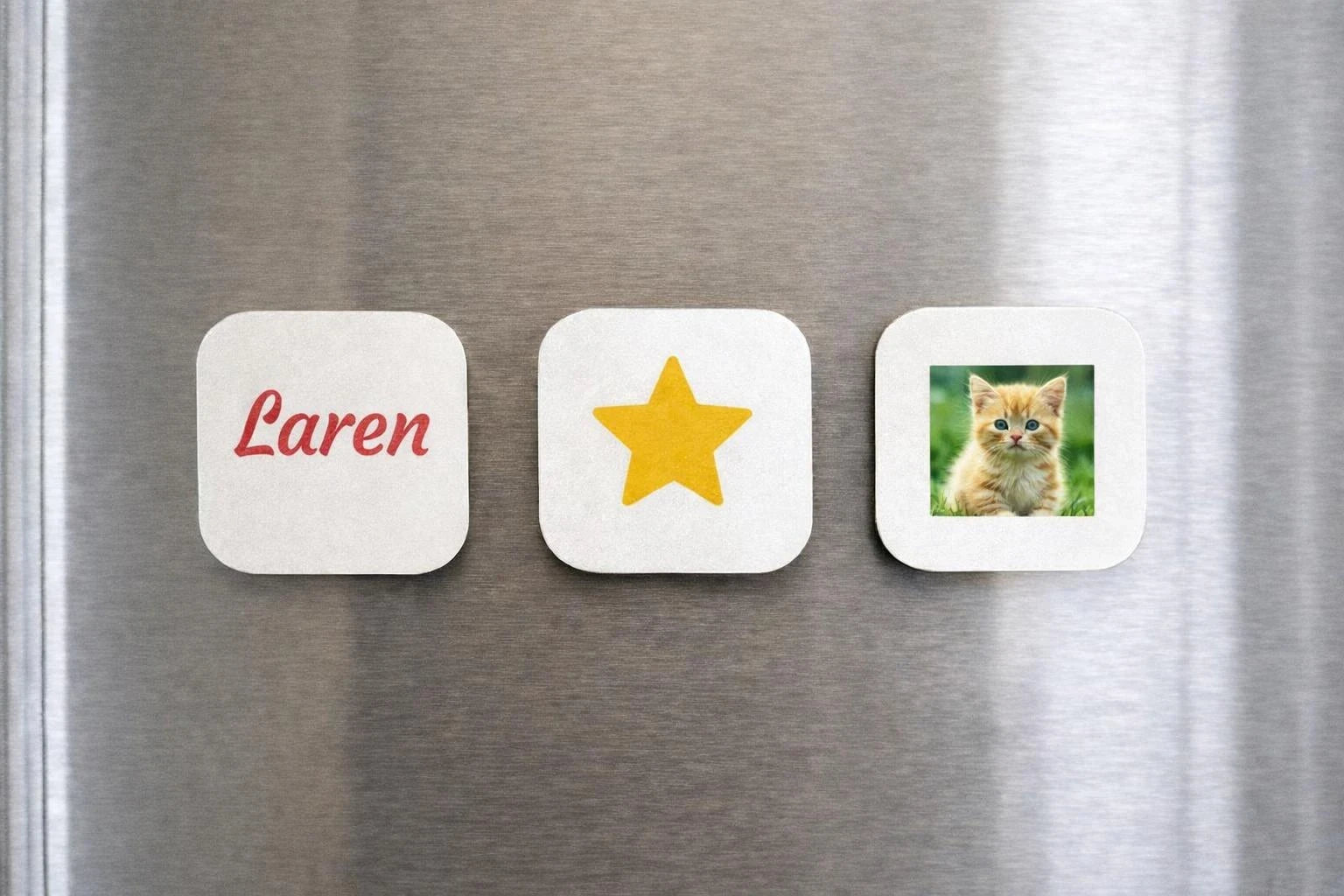 Zoomed in view of Personalised Fridge Magnets Set of 3 Custom Name Photo Gift