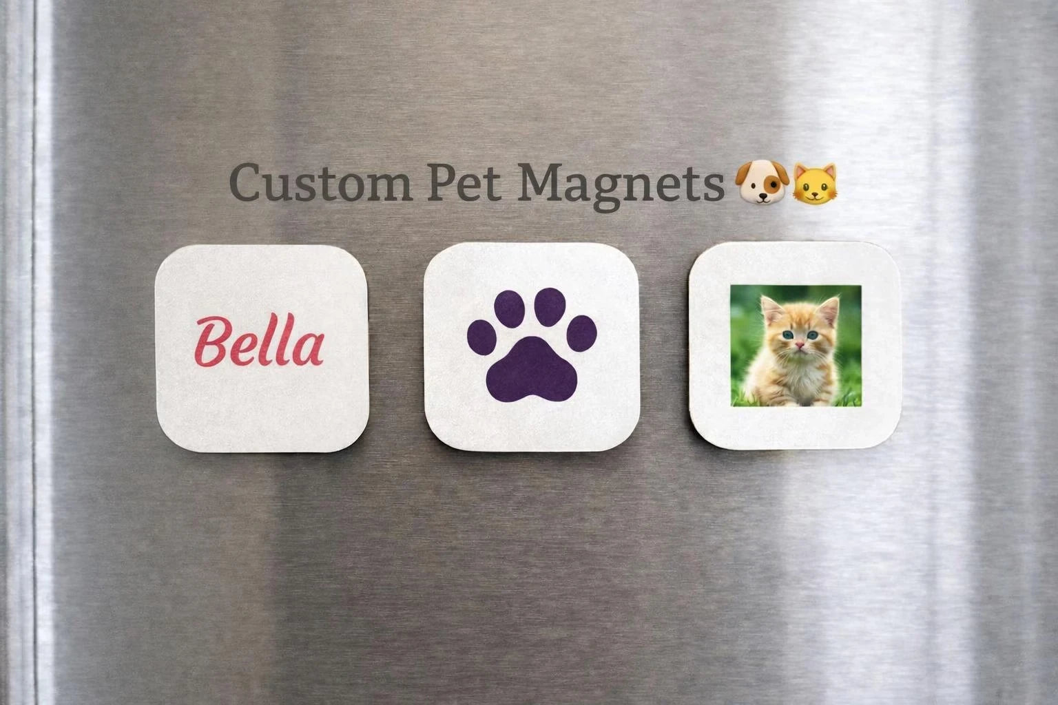 Close up detail of Custom Design on Personalised Fridge Magnets Set of 3 Custom Name Photo Gift